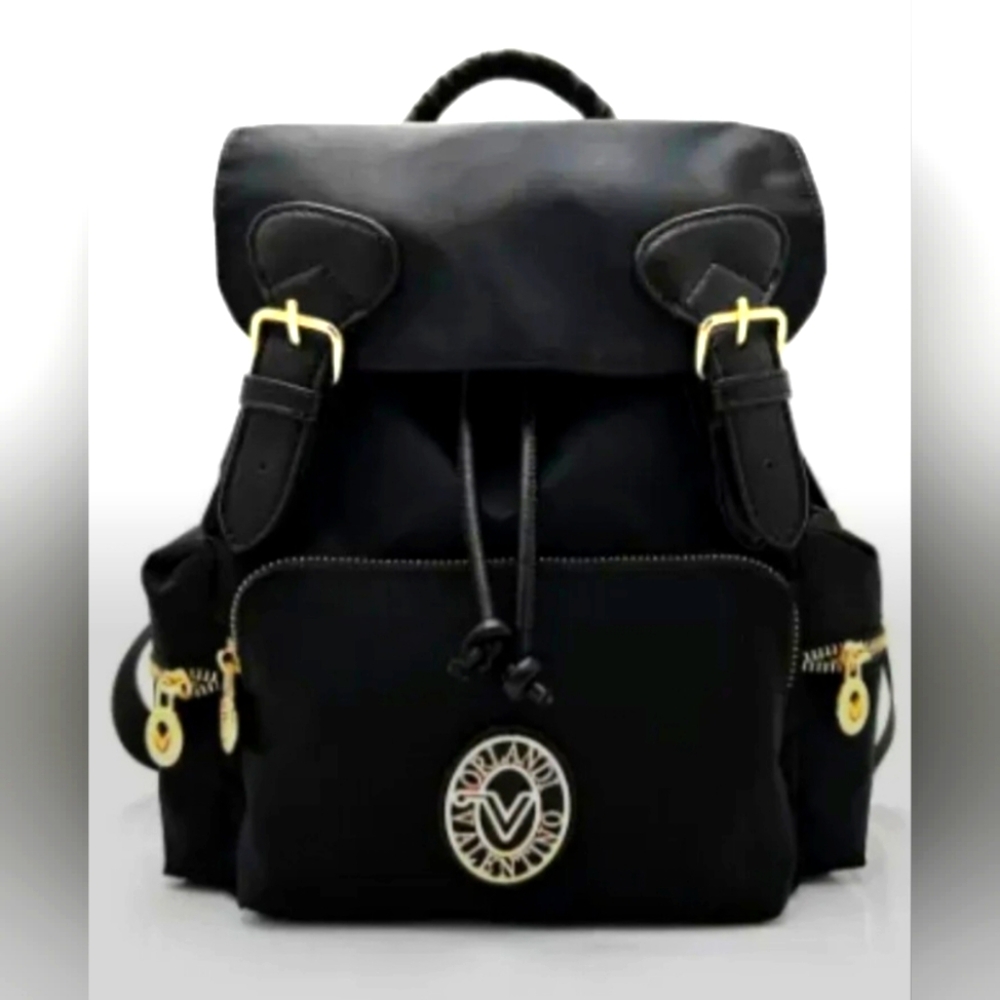 Valentino Orlandi Black Nylon Backpack W/Wallet TSA Carry On Approved NWT